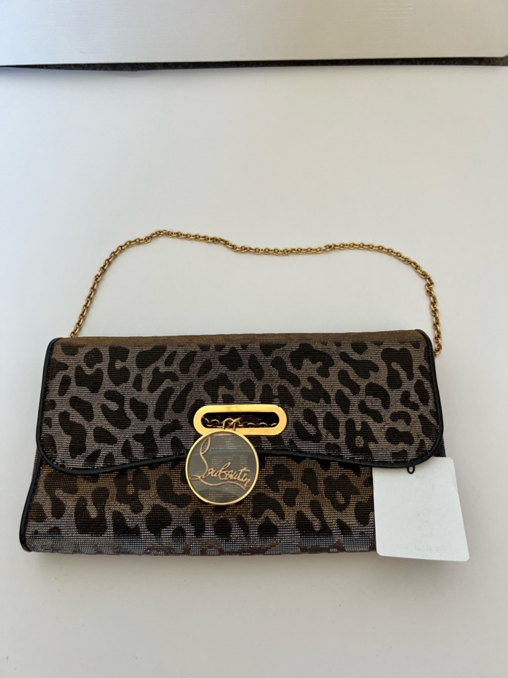 Christian Louboutin Metallic Leopard Print Riviera Clutch Bag